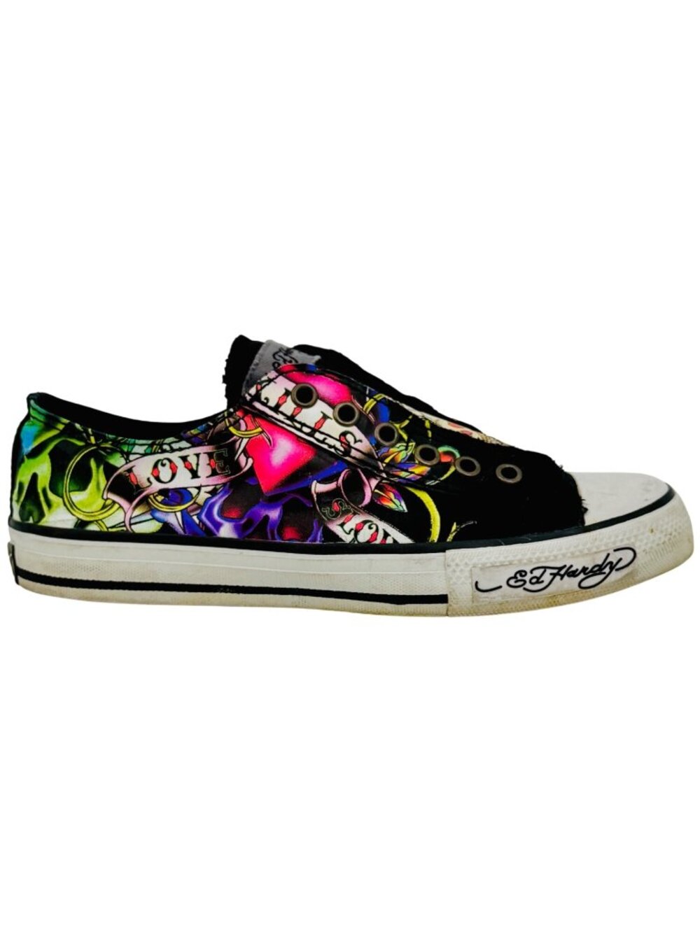 VTG Ed Hardy Black Tattoo Graphic Canvas Sneakers 7 | Trashy Y2K McBling Grunge - Picture 5 of 16